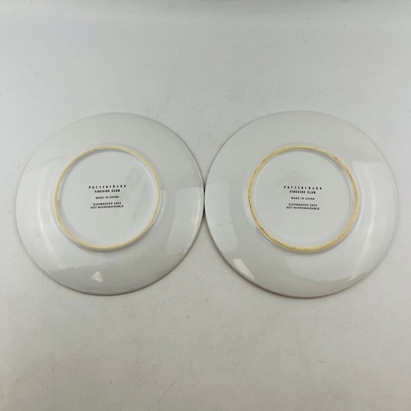 Pottery Barn Rover Fireside Club Salad Plate Lot of 2 Dog Multicolor Stripe Trim - Picture 2 of 5
